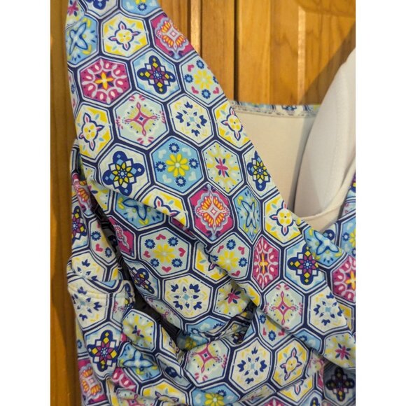 Bal Barbour Womens‎ Swimsuit 14 One Piece V Neck, Blue & White Geometric - Picture 5 of 16